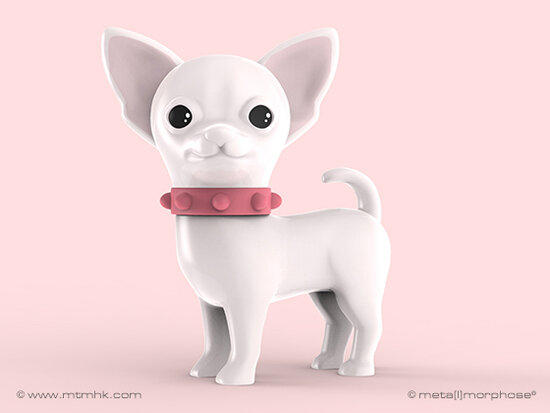Sleutelhanger Chihuahua Wit met roze halsband