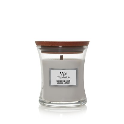 Woodwick Lavender & Cedar mini candle.