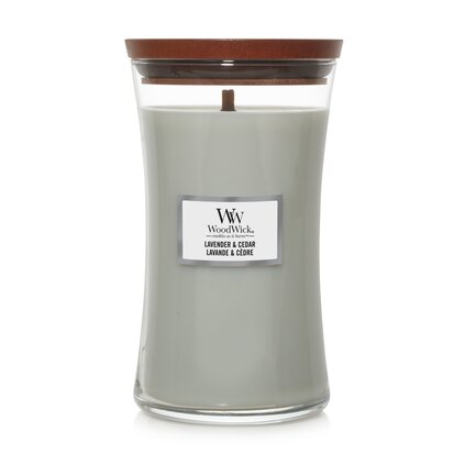 Woodwick Lavender & Cedar Largre candle.