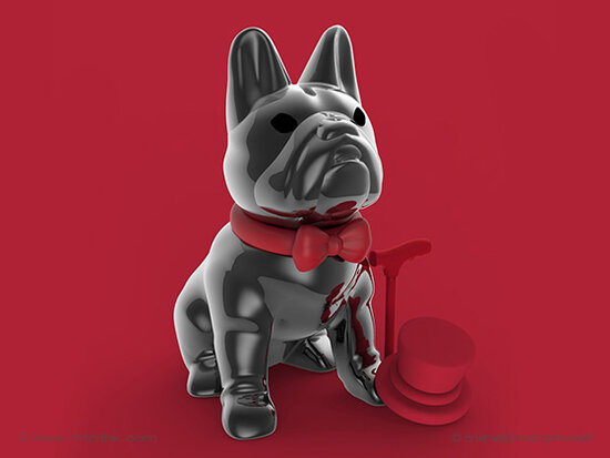 Sleutelhanger  Bulldog met rood strikje.