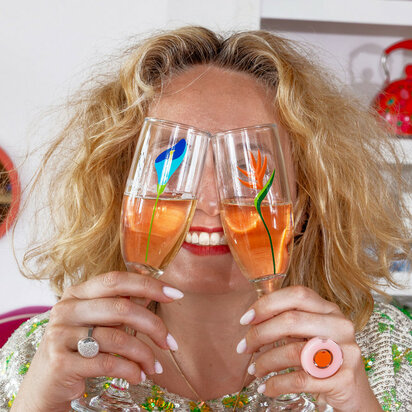 Set van 6 Champagneglazen - Champ de fleurs Jardin Fleuri