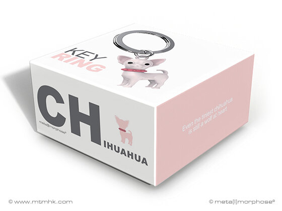 Sleutelhanger Chihuahua Wit met roze halsband