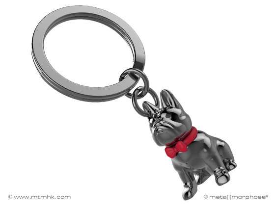 Sleutelhanger Bulldog met rode strik.
