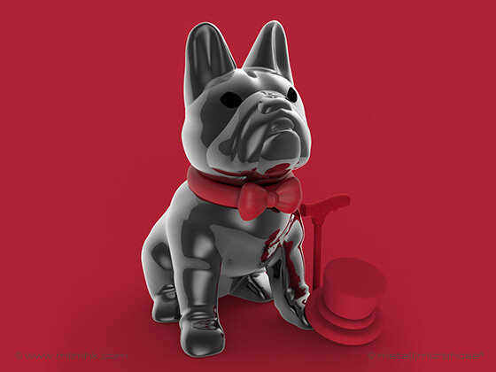 Sleutelhanger  Bulldog met rood strikje.