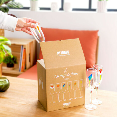 Set van 6 Champagneglazen - Champ de fleurs Jardin Fleuri