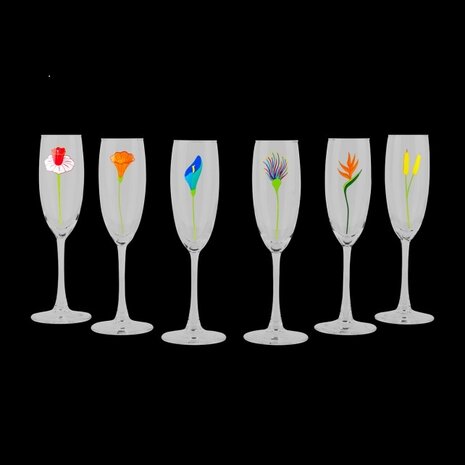 Set van 6 Champagneglazen - Champ de fleurs Jardin Fleuri