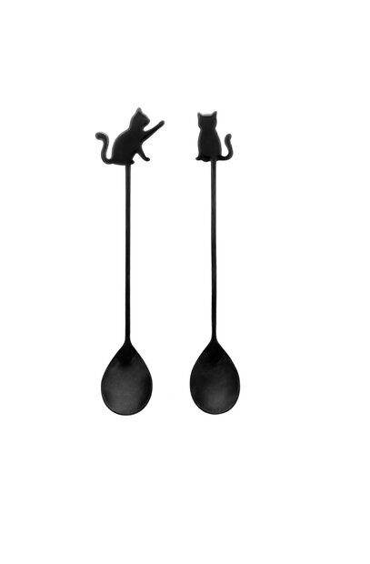 Set van 2 zwarte koffielepels kat Catuccino