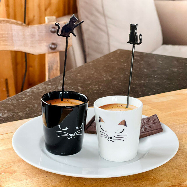 Set van 2 zwarte koffielepels kat Catuccino