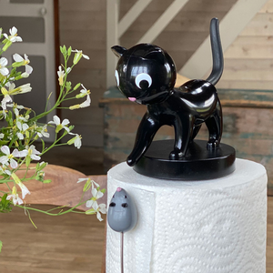 Keukenrolhouder Pylones Zwart Kat en muis. Charoule.Kitchen Paper Holder. Black.
