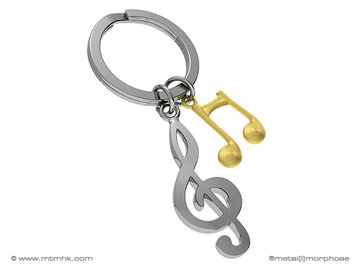 Sleutelhanger Muzieknoot zilver en goud.