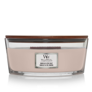 Woodwick Vanilla & Sea Salt Ellipse candle.
