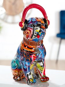 Hond met koptelefoon Pop Art Bull Dog.
