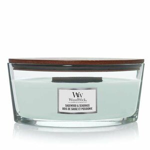 Woodwick Sagewood & Seagrass Ellipse candel.
